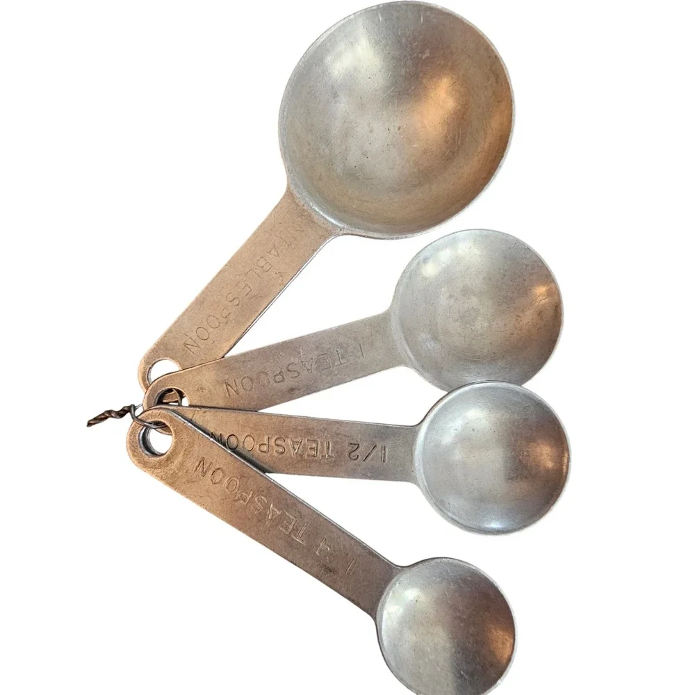 Vintage Aluminum Measuring Spoons Set 4 Piece Rustic Farmhouse Kitchen Decor